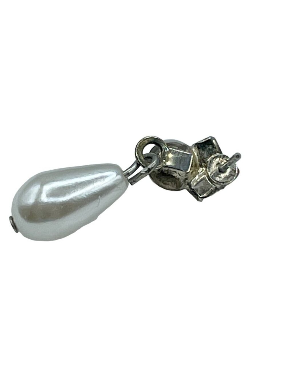 Teardrop Pearl Crystals Dangle Earrings Silver Tone Vintage Signed Cinerama USA - Picture 3 of 7